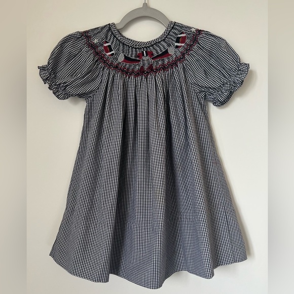 Rosalina Football Gingham Bishop Smocked Dress Fall 12 mos Atlanta Falcons color - Picture 1 of 4